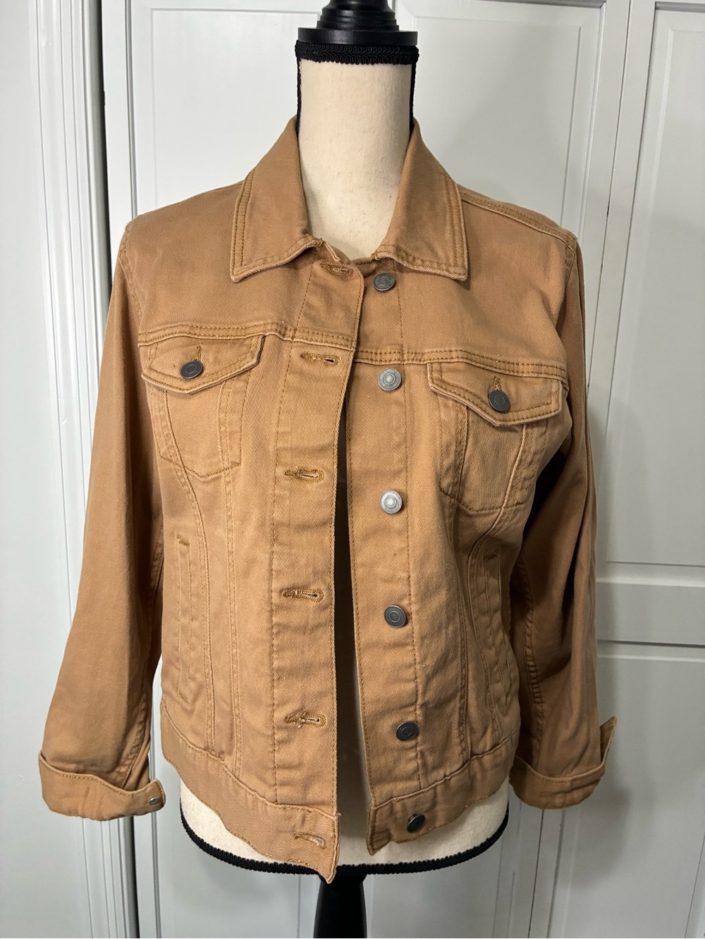 Women’s Tan Denim Jacket - Classic Button-Front Jean Coat